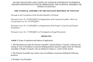 Resolution No. 85/2014/QH13 casting of votes of confidence on persons holding positions elected approved