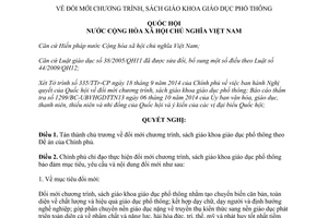 Nghị quyết 88/2014/QH13 đổi mới chương trình sách giáo khoa giáo dục phổ thông