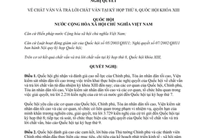 Nghị quyết 87/2014/QH13 chất vấn trả lời chất vấn kỳ họp thứ 8 Quốc hội khóa XIII