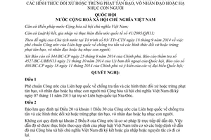 Nghị quyết 83/2014/QH13 phê chuẩn Công ước Liên hợp quốc chống tra tấn hình thức đối xử trừng phạt tàn bạo