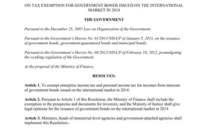 Resolution No. 78/NQ-CP tax exemption for government bonds issued on the international market in 2014
