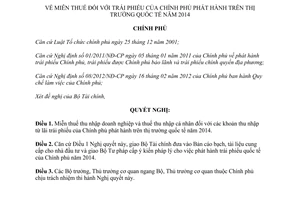 Nghị quyết 78/NQ-CP năm 2014 miễn thuế trái phiếu Chính phủ phát hành trên thị trường quốc tế