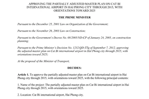 Decision  No. 1994/QD-TTg 2014 partially adjusted master plan on Cat Bi international airport 2015 2025