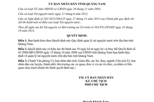 Quyết định 37/2014/QĐ-UBND Quy định quản lý tài nguyên nước Quảng Nam