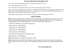 Quyết định 41/2014/QĐ-UBND bổ sung giá đất điểm dân cư Phú Hiệp 3 Hòa Hiệp Trung Khu dân cư 5 Hòa Vinh Phú Yên