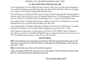 Quyết định 2446/QĐ-UBND 2014 áp dụng Hệ thống quản lý chất lượng theo TCVN ISO 900:2008 Quảng Trị