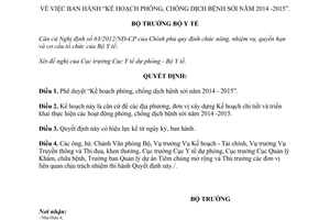 Quyết định 4554/QĐ-BYT 2014 Kế hoạch phòng chống dịch bệnh sởi 2014 2015