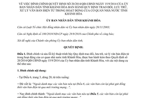 Quyết định 2946/QĐ-UBND 2014 đính chính 20/2014/QĐ-UBND trao đổi lưu trữ xử lý văn bản điện tử Khánh Hòa