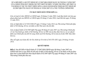 Quyết định 27/2014/QĐ-UBND sửa đổi 12/2007/QĐ-UBND bồi thường hỗ trợ tái định cư thủy điện Sơn La