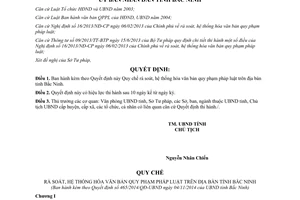 Quyết định 465/2014/QĐ-UBND rà soát hệ thống hóa văn bản pháp luật Bắc Ninh