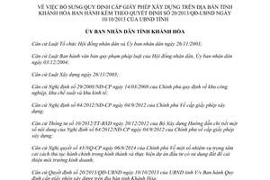 Quyết định 21/2014/QĐ-UBND bổ sung 20/2013/QĐ-UBND cấp giấy phép xây dựng Khánh Hòa