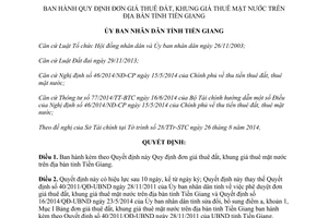 Quyết định 34/2014/QĐ-UBND đơn giá thuê đất khung giá thuê mặt nước Tiền Giang