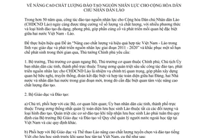 Chỉ thị 33/CT-TTg 2014 nâng cao chất lượng đào tạo nguồn nhân lực Lào