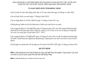 Quyết định 1111/QĐ-UBND-HC 2014 Quy chế phối hợp liên ngành giải quyết việc nuôi con nuôi nước ngoài Đồng Tháp