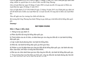 Thông tư 40/2014/TT-BCT quy trình điều độ hệ thống điện quốc gia