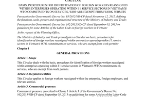 Circular No. 41/2014/TT-BCT foreign workers reassigned within enterprises operating in Vietnam's WTO commitments on services