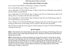 Quyết định 33/2014/QĐ-UBND bồi thường hỗ trợ tái định cư trình tự thủ tục khi thu hồi đất Lai Châu
