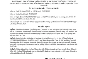 Quyết định 35/2014/QĐ-UBND giao đất đất tối thiểu được tách thửa nhóm đất có mặt nước Lai Châu