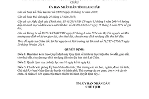 Quyết định 34/2014/QĐ-UBND trình tự thu hồi giao cho thuê chuyển mục đích sử dụng đất Lai Châu