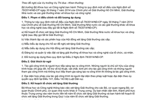 Thông tư 31/2014/TT-BKHCN hướng dẫn 78/2014/NĐ-CP Giải thưởng Hồ Chí Minh Nhà nước khoa học công nghệ