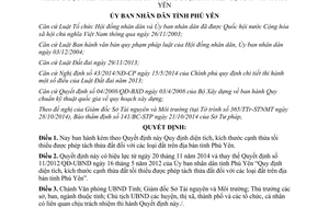 Quyết định 42/2014/QĐ-UBND diện tích kích thước cạnh thửa tối thiểu được phép tách thửa đất Phú Yên