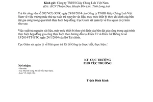 Công văn 1540/GSQL-GQ2 năm 2014 thủ tục xuất trả nguyên vật liệu máy móc thiết bị gia công