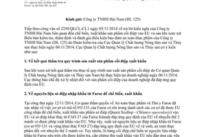 Công văn 2500/QLCL-CL1 năm 2014 nguyên liệu cồi điệp nhập khẩu chế biến xuất khẩu vào EU