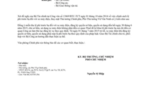 Công văn 8802/VPCP-KTTH 2014 chính sách lệ phí trước bạ xe máy điện