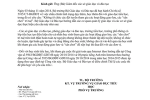 Công văn 6373/BGDĐT-GDTH năm 2014 hướng dẫn học sinh tiểu học giao lưu sân chơi trí tuệ