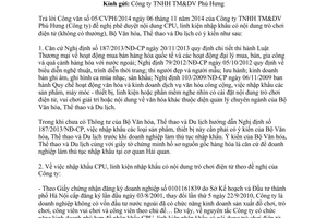 Công văn 4044/BVHTTDL-KHTC 2014 nhập khẩu CPU linh kiện có nội dung trò chơi điện tử không có thưởng