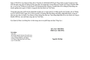 Công văn 19727/QLD-KD 2014 ngừng nhập khẩu thuốc Công ty Health 2000 Inc. sản xuất cung cấp