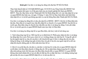 Công văn 3592/BHXH-TNQLHS năm 2014 tiếp nhận hồ sơ trả kết quả qua Bưu điện Bảo hiểm Hồ Chí Minh