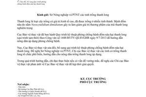 Công văn 2258/BVTV-QLSVGHR 2014 sửa đổi Quy trình phòng chống bệnh đốm nâu hại thanh long