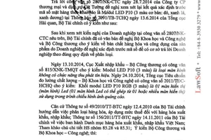 Công văn 17193/BTC-TCHQ 2014 hướng dẫn phân loại mặt hàng khai báo Modul LED P10