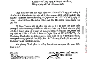 Công văn 9563/VPCP-KTTH 2014 kiểm tra đôn đốc sản xuất phối chế kinh doanh xăng E5