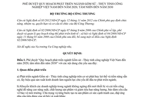 Quyết định 11119/QĐ-BCT 2014 Quy hoạch phát triển ngành Gốm sứ Thủy tinh công nghiệp Việt Nam 2020 2030