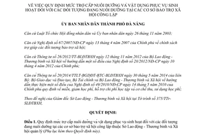 Quyết định 45/2014/QĐ-UBND trợ cấp nuôi dưỡng vật dụng sinh hoạt đối tượng bảo trợ xã hội Đà Nẵng