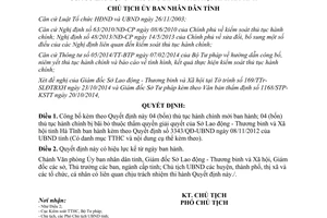 Quyết định 3858/QĐ-UBND thủ tục hành chính thuộc thẩm quyền sở lao động thương binh xã hội Hà Tĩnh 2014