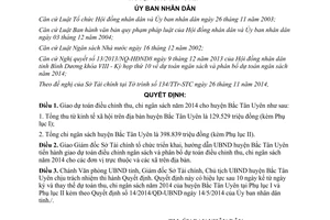 Quyết định 45/2014/QĐ-UBND dự toán điều chỉnh thu chi ngân sách 2014 Bắc Tân Uyên Bình Dương
