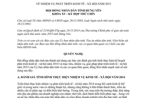 Nghị quyết 12/2014/NQ-HĐND nhiệm vụ phát triển kinh tế xã hội 2015 tỉnh Hưng Yên