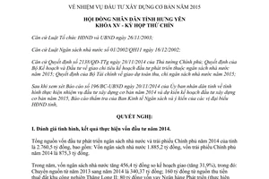 Nghị quyết 15/2014/NQ-HĐND nhiệm vụ đầu tư xây dựng cơ bản 2015 tỉnh Hưng Yên