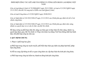 Quy chế 1822/QCPH/BTC-TLĐ 2014 phối hợp thực hiện quy định pháp luật thuế pháp luật công đoàn