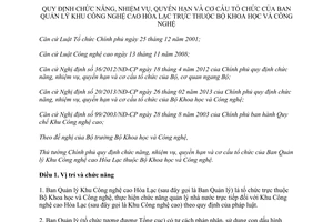 Quyết định 68/2014/QĐ-TTg nhiệm vụ quyền hạn cơ cấu tổ chức Ban Quản lý Khu Công nghệ cao Hòa Lạc