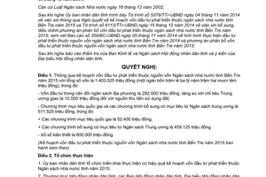 Nghị quyết 15/2014/NQ-HĐND kế hoạch vốn đầu tư phát triển thuộc nguồn vốn Ngân sách nhà nước Bến Tre 2015