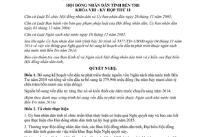 Nghị quyết 14/2014/NQ-HĐND bổ sung kế hoạch vốn đầu tư phát triển nguồn vốn Ngân sách nhà nước Bến Tre 2014