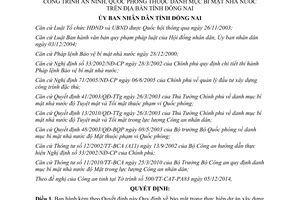 Quyết định 62/2014/QĐ-UBND bảo mật xây dựng công trình an ninh quốc phòng thuộc danh mục bí mật nhà nước Đồng Nai