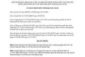 Quyết định 58/2014/QĐ-UBND giá cước phương pháp tính cước vận chuyển hàng hóa bằng xe ô tô Quảng Ngãi