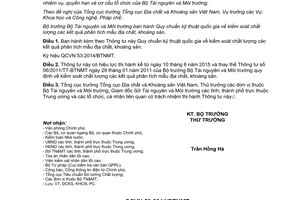 Thông tư 62/2014/TT-BTNMT Quy chuẩn kỹ thuật quốc gia kiểm soát chất lượng kết quả phân tích mẫu địa chất khoáng sản