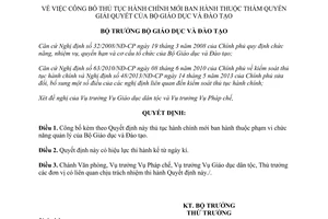 Quyết định 5781/QĐ-BGDĐT năm 2014 thủ tục hành chính thuộc phạm vi chức năng quản lý Bộ Giáo dục Đào tạo