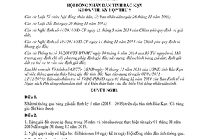 Nghị quyết 30/2014/NQ-HĐND Bảng giá đất định kỳ 5 năm 2015 2019 Bắc Kạn